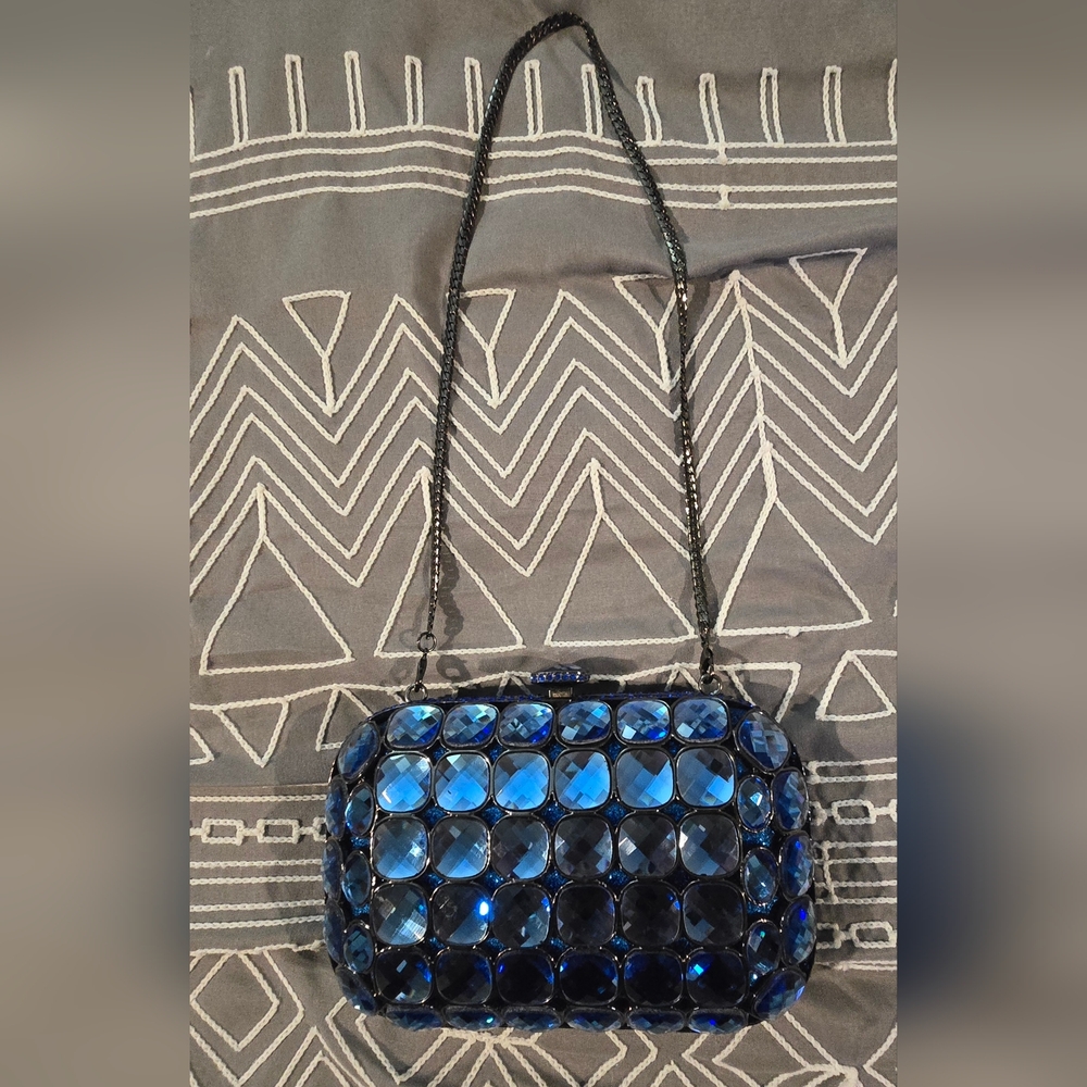 Womens Small Blue Rhinestone Purse